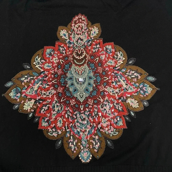 Desigual Casandra Jumper Sequin Paisley Knit Funnel Turtleneck Sweater Black L - Picture 9 of 14